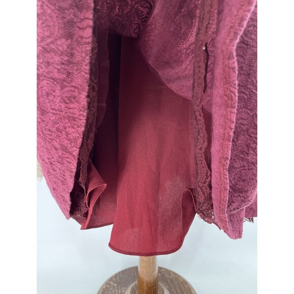 Free People Coquette Size 4 Burgundy Ivory Lace Long-Sleeve Bell Cuffs Lined - Picture 6 of 9